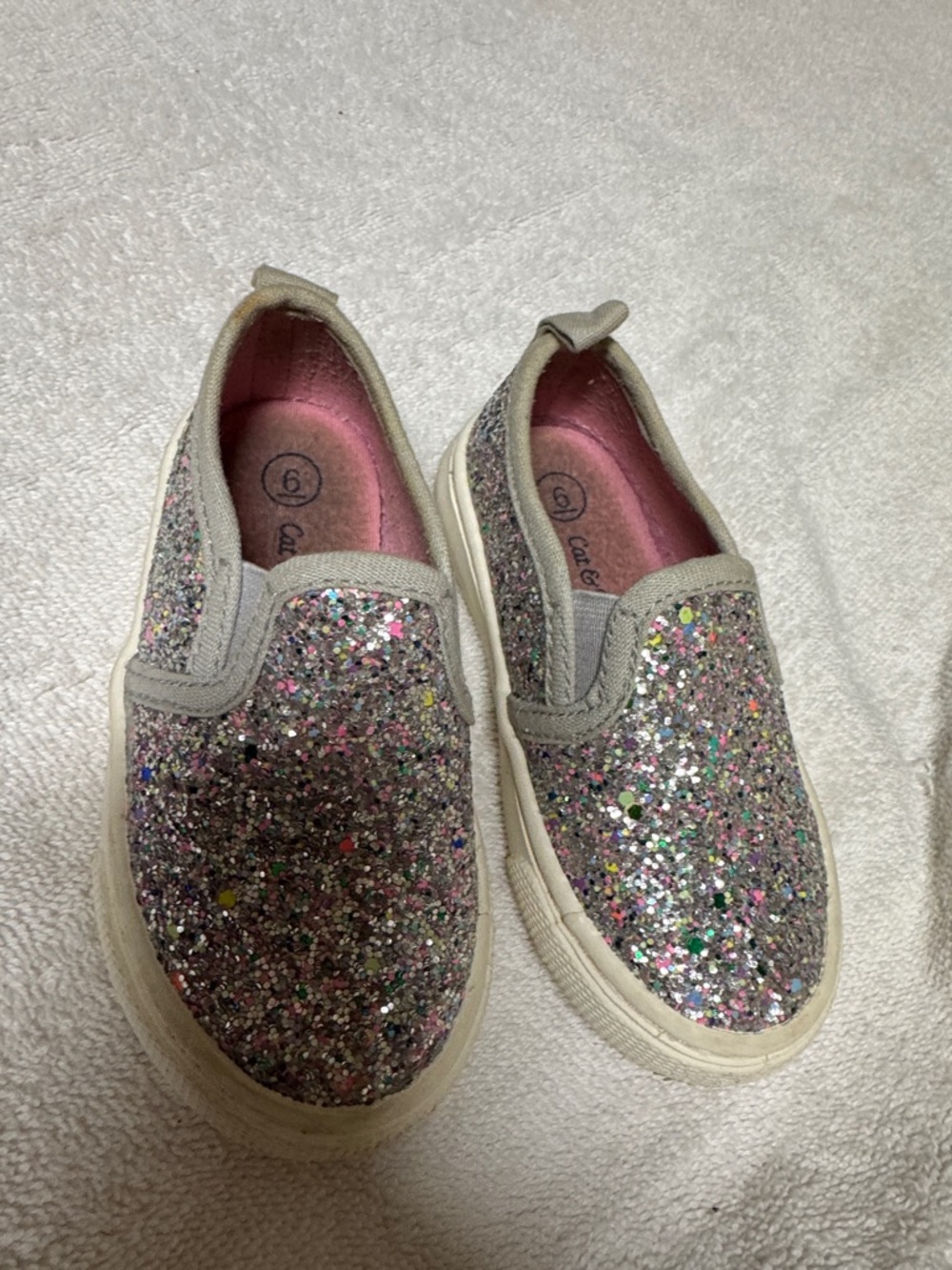 Cat & Jack Girls Glitter Slip-On Sneakers - Silver & Multi